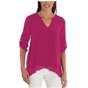 Pink Blouse Top Fever Roll Tab Sleeve NWT